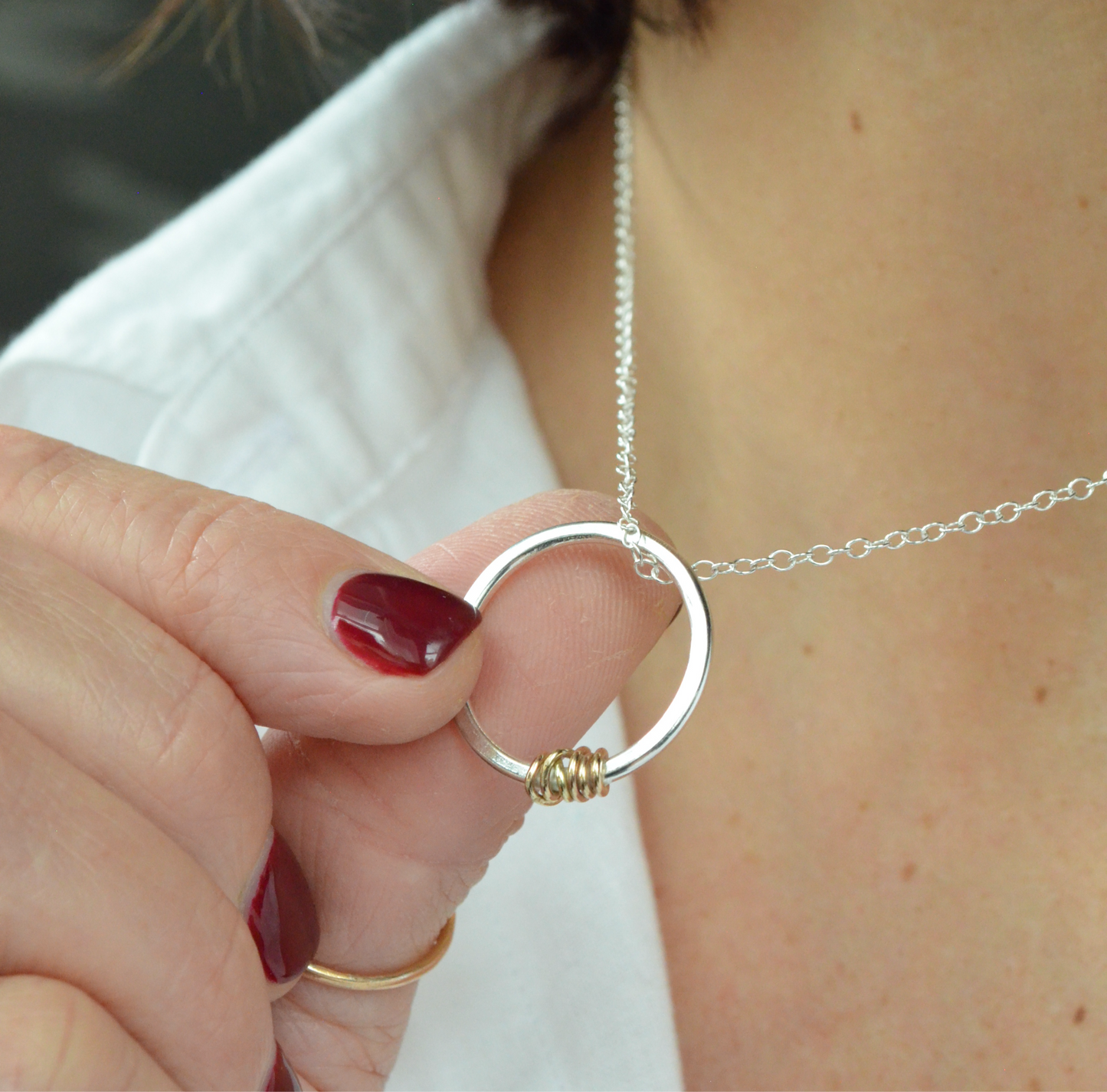 The Tanner Hoop Necklace - sterling silver hoop necklace with 12ct filled gold twist