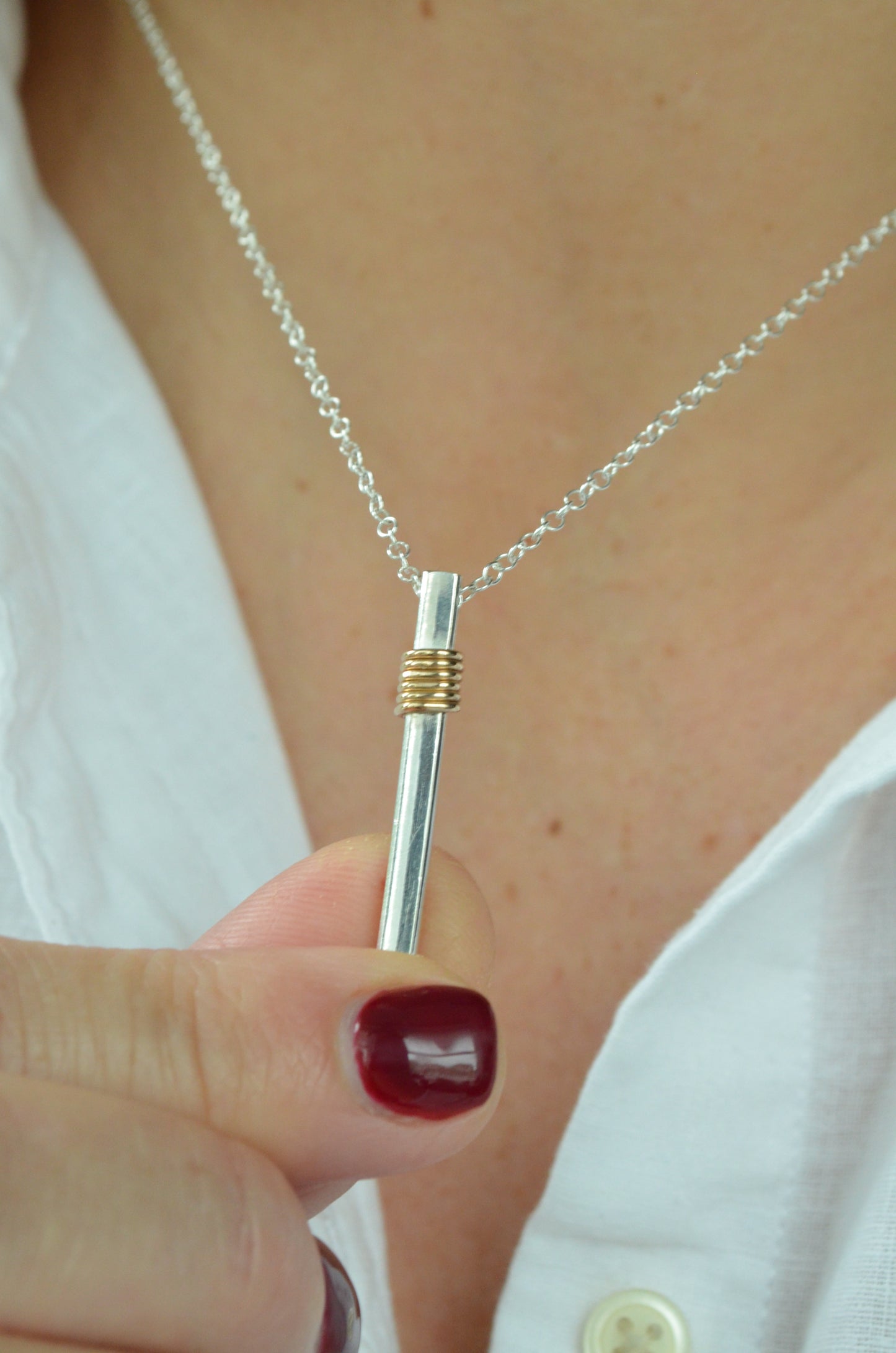 The Tanner Bar Necklace - sterling silver hoop necklace with 12ct filled gold twist