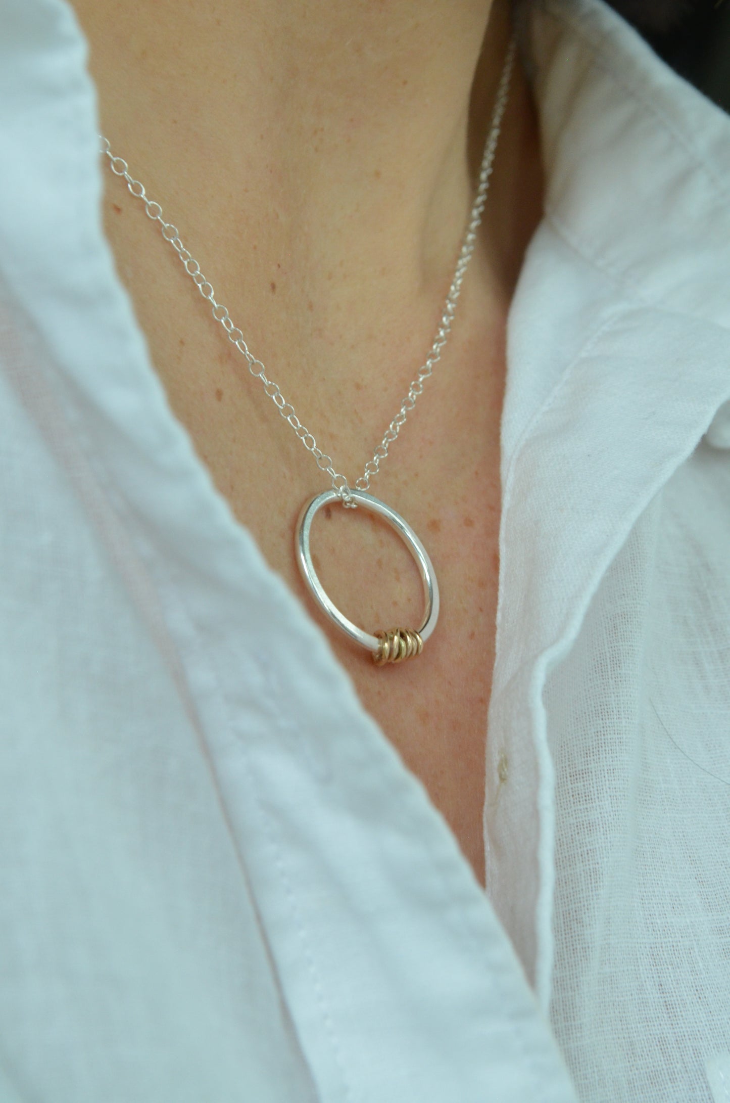 The Tanner Hoop Necklace - sterling silver hoop necklace with 12ct filled gold twist