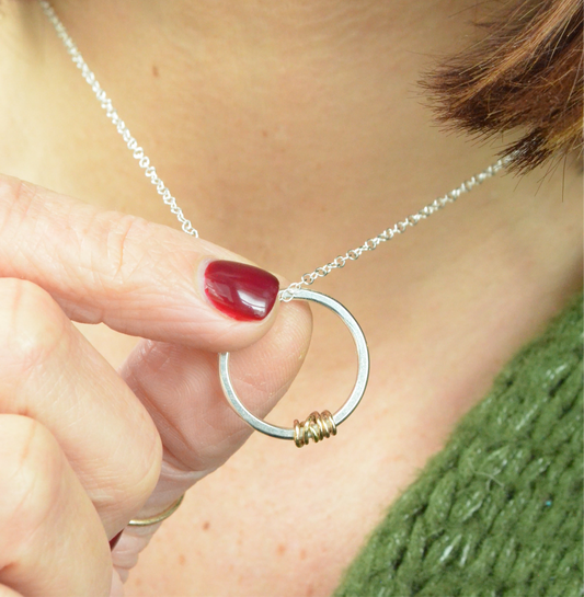 The Tanner Hoop Necklace - sterling silver hoop necklace with 12ct filled gold twist