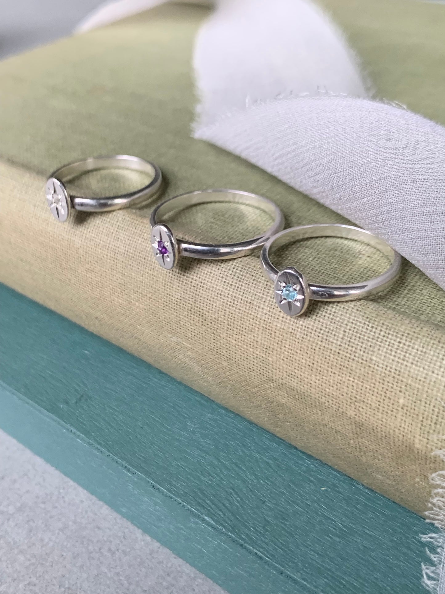 'Written in the stars' birthstone stacking ring